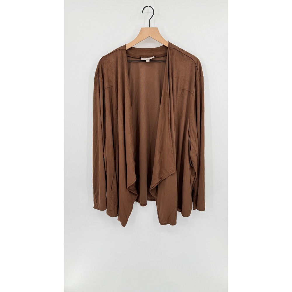 Woman Within Faux Suede Stretch Cardigan Size 5X Waterfall Drape Plus Size Boho